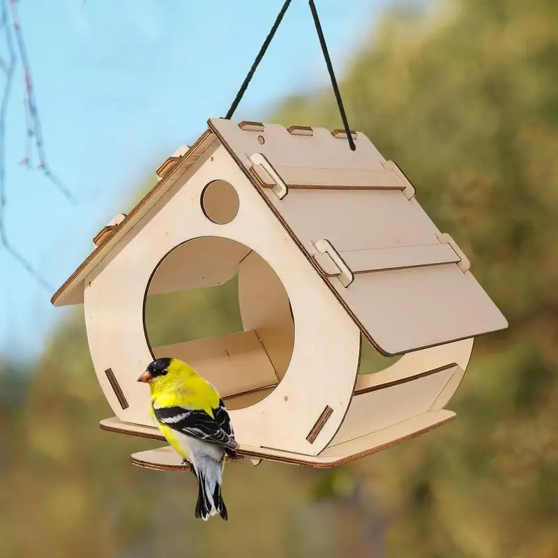 Bird House Wooden Bird Feeder DIY Hanger Outdoor Bird Houses For Tree Bird Houses For Backyards Gardens Hummingbird Feeder