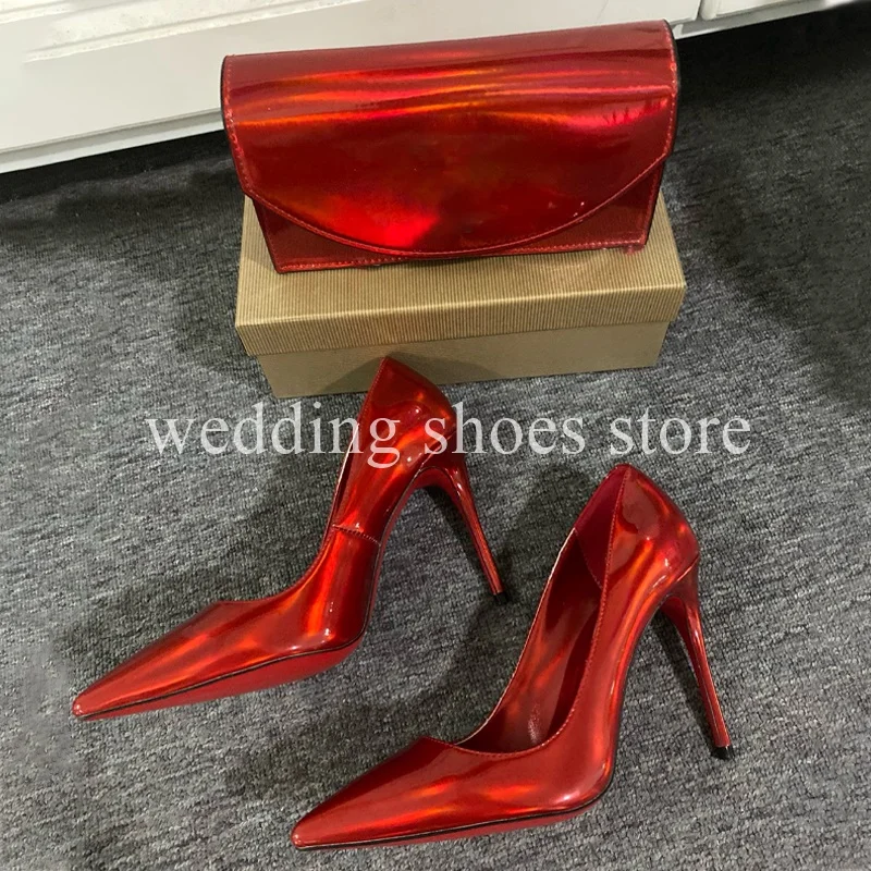 Leopard Print Pointed Toe High Heels Bag Patent Leather Shallow Mouth Genuine Leather Luxury Wedding Single Shoes Bag for Women