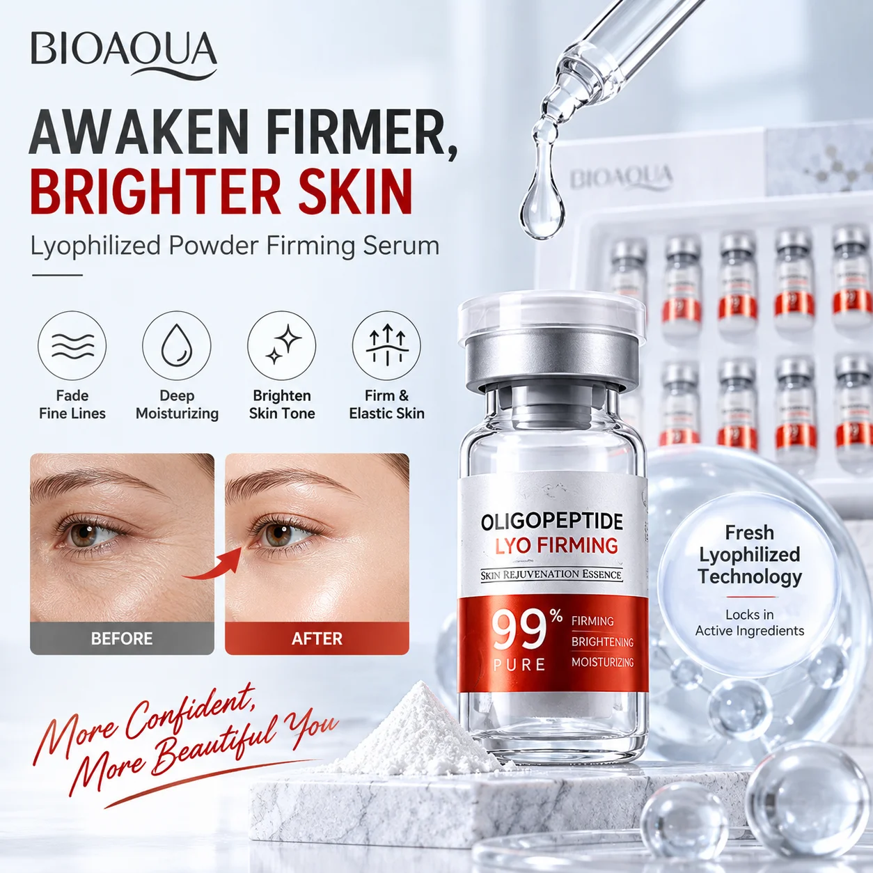 12Pcs/Box BIOAQUA Lyophilized Powder Serum Ampoule Anti-Wrinkle Firming Fade Fine Lines Moisturizing Brightening Face Skincare