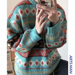 Christmas Sweater Deer Knitted Oversized Pullovers Soft Warm Quality Harajuku Festival O-Neck Vintage Casual Mens Clothing