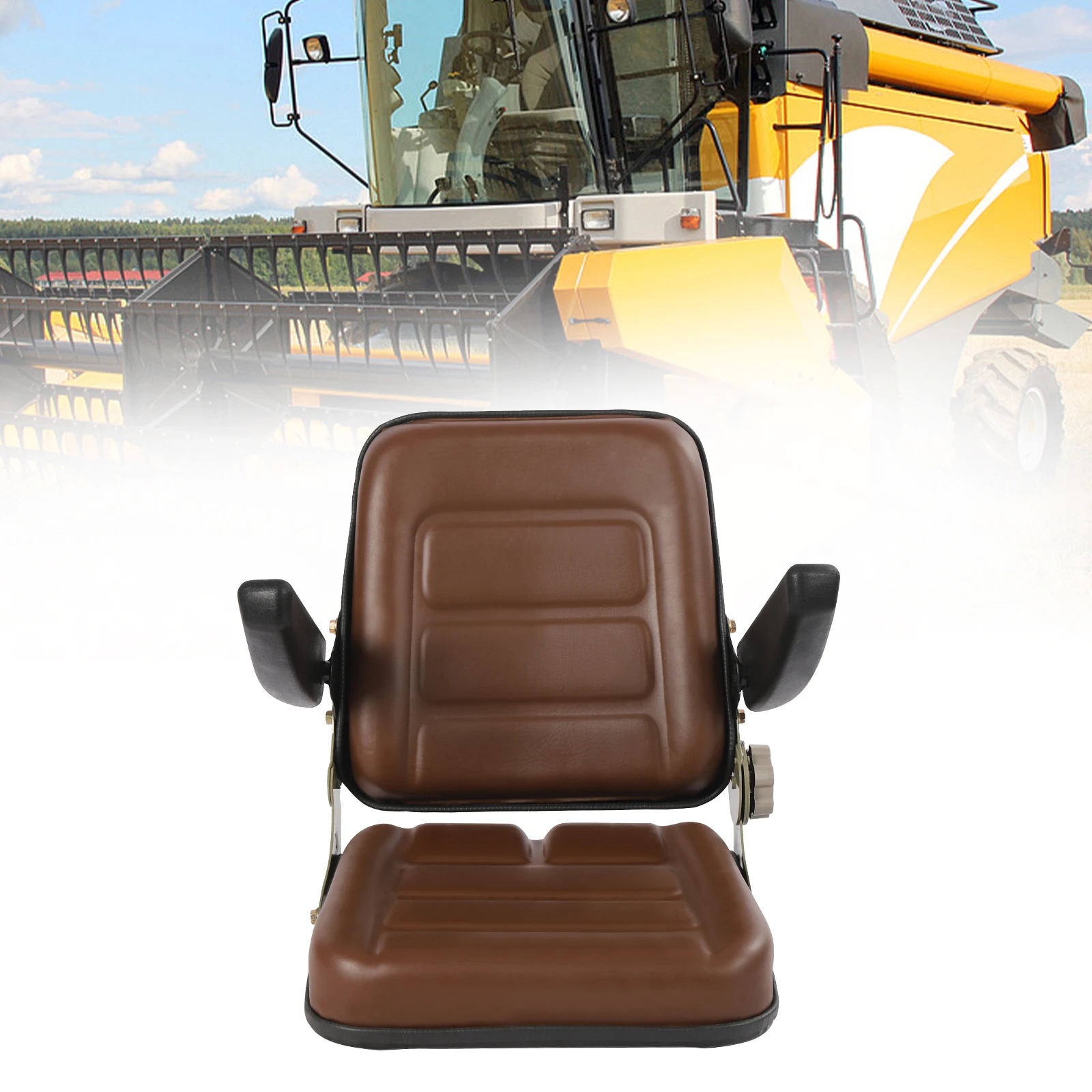 PU Universal Tractor Seat Adjustable Backrest Easy to Clean For Agricultural Vehicle Dumper Forklift Mower Digger W/Armrest