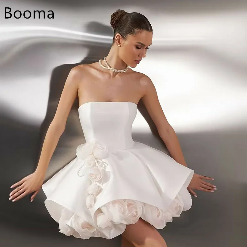 Booma 3D Flowers Short Wedding Party Dresses Sleeveless Brides Prom Gown A-Line Cocktail Dreess Outfits Customize