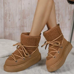 2024 new winter round head thick bottom front with a slip-on fashion casual short tube warm cotton shoes snow boots women