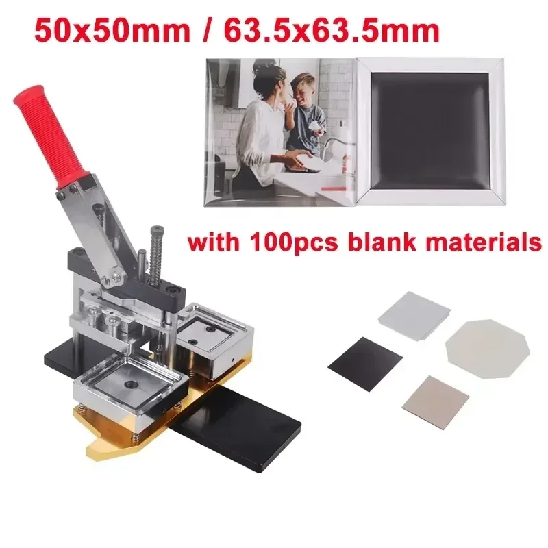 50x50mm/63.5x63.5mmSquare Refrigerator Badge Press Machine Rotating Manual Fridge Magnet Making Machine with 100PCS Magnet Part