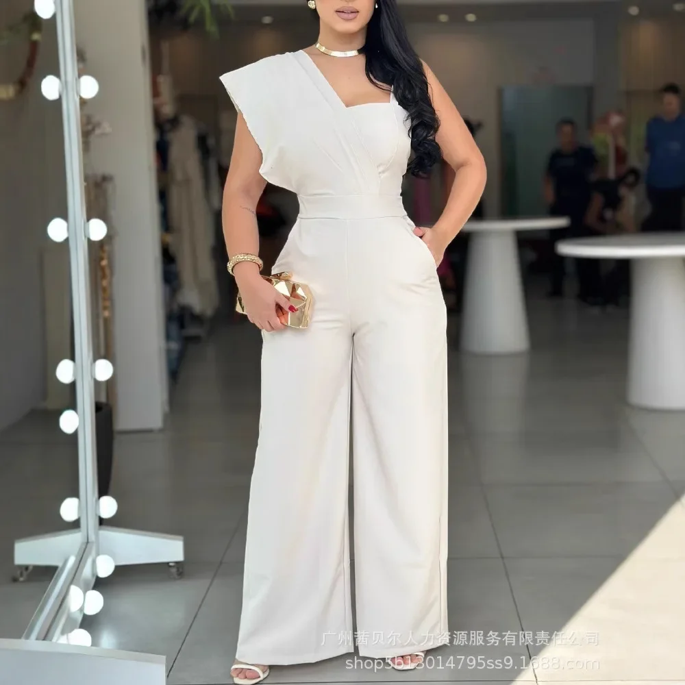 

Women New Solid Color Off-Shoulder Casual Jumpsuit Loose Wide Leg Pants Overall High Waist Jumpsuits