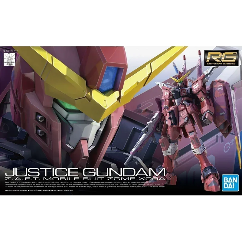 Bandai-figura de acción de Gundam RG 1/144, figura de acción de la justicia, modelo de juguete, adornos de colección, regalos, Original, en Stock