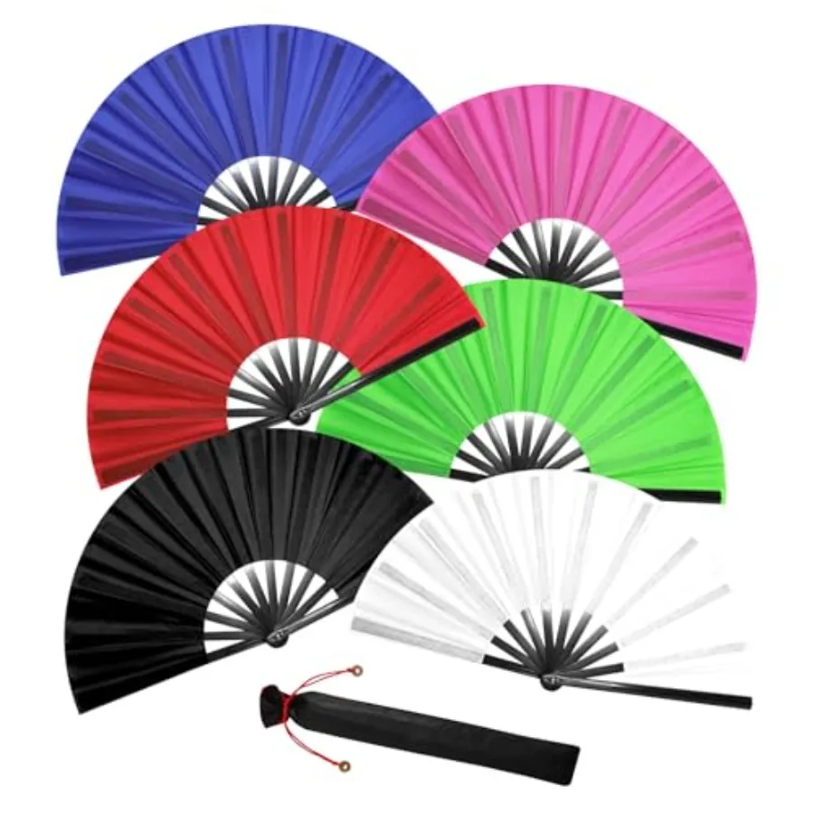 

6 Pcs Large Folding Fans Popping Clacking Fans Handheld Folding Fan Chinese Tai Chi Kung Fu Silk Hand Fan for Line Dancing Fest