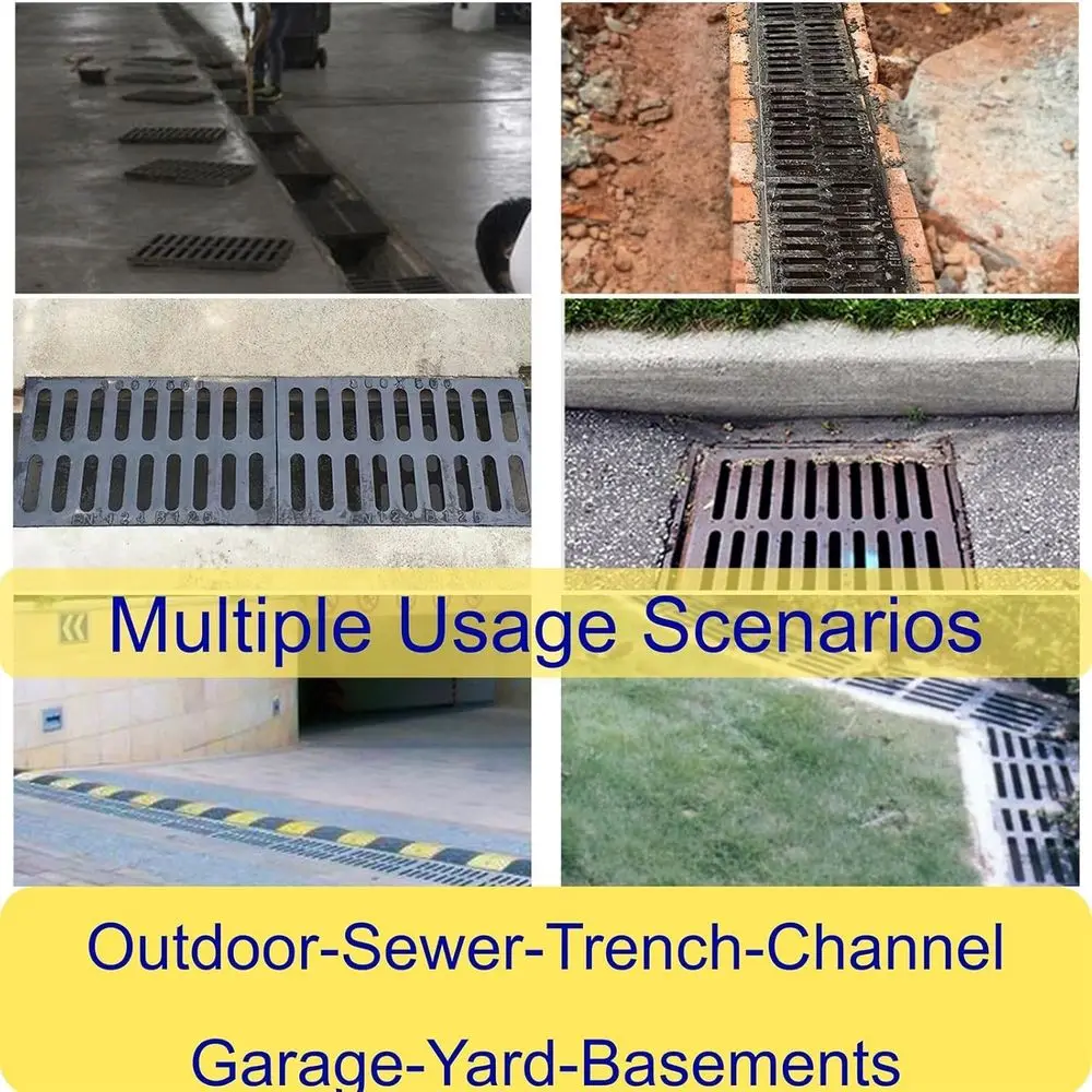 10x10 Heavy-Duty Outdoor Driveway Channel Cover, Square Metal Trench Drain Grate with Base for Garage Use