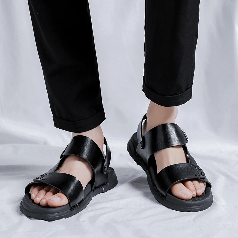 AIYUQI-Sandales d'été en cuir véritable pour hommes et femmes, chaussures de plage à bout ouvert pour la conduite, nouvelle collection 2023