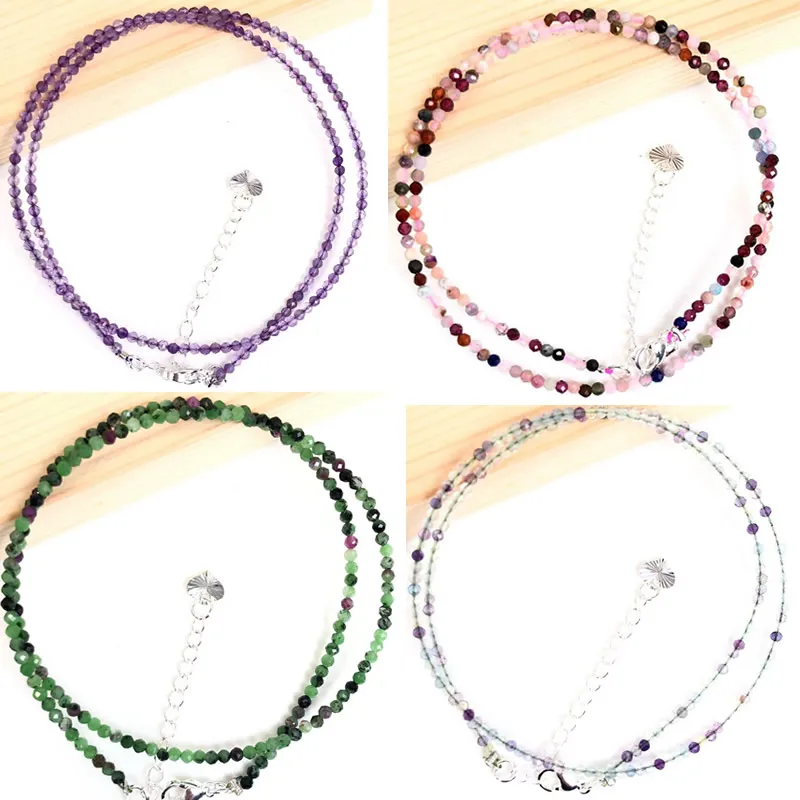 Natural 2-3MM Necklace Bracelet Tiny Faceted Beads Round Crystal Quartz Agates Choker for Women Summer Beach Jewelry Gift