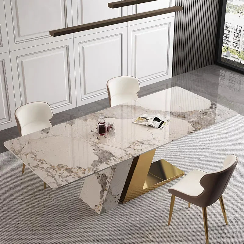 Dining table and chair combination Nordic household small apartment dining table rectangular bright surface modern