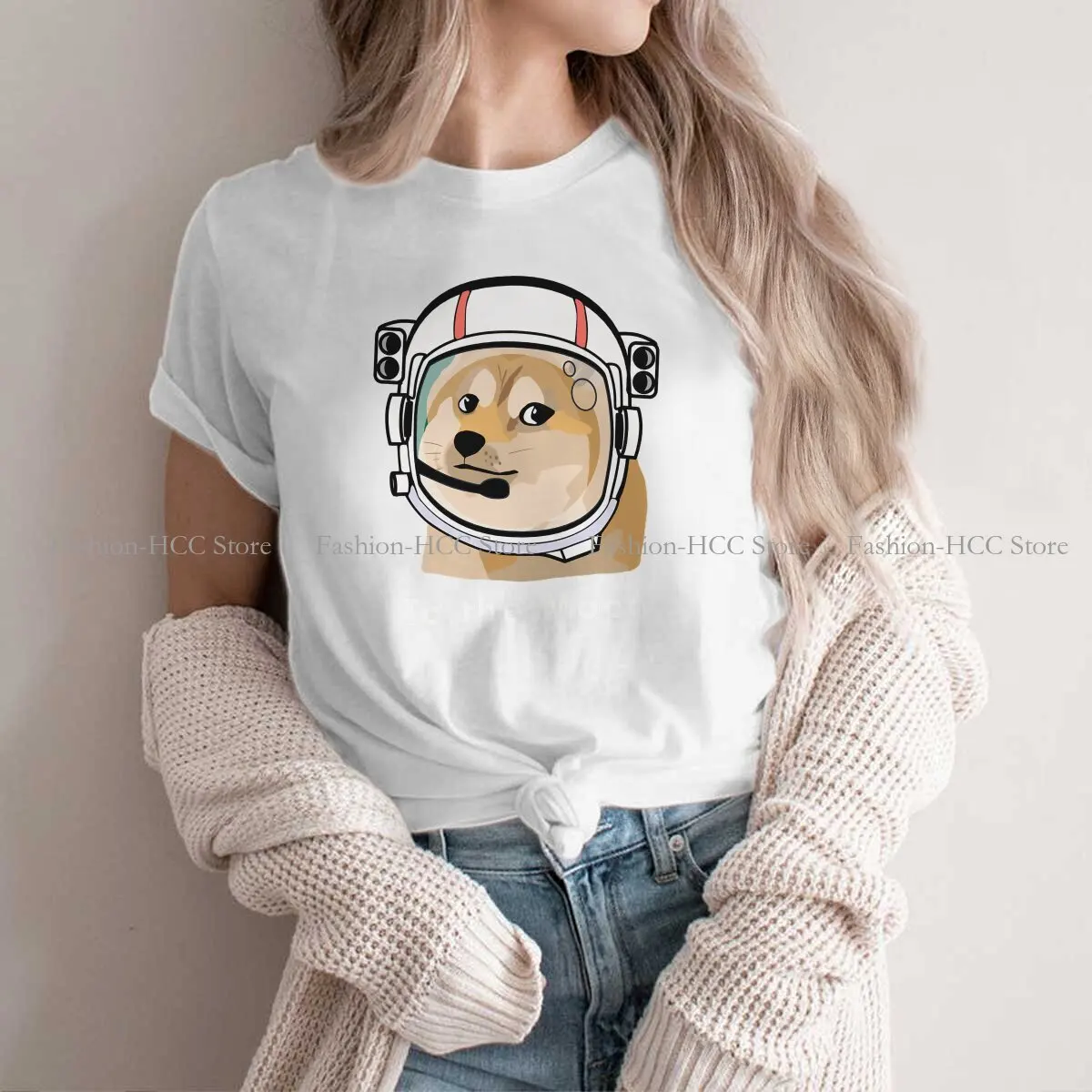 To The Moon Harajuku Polyester TShirt Doge Style Streetwear Casual T Shirt Female