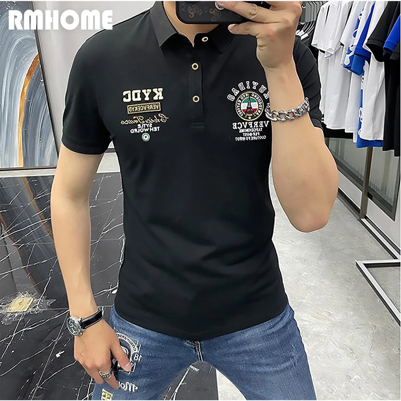 Men\'s Polo Shirt Versatile Personalized Fashion Male T-shirt Business Causal Embroidery Heavy Craft Tops Summer New Tees Clothes