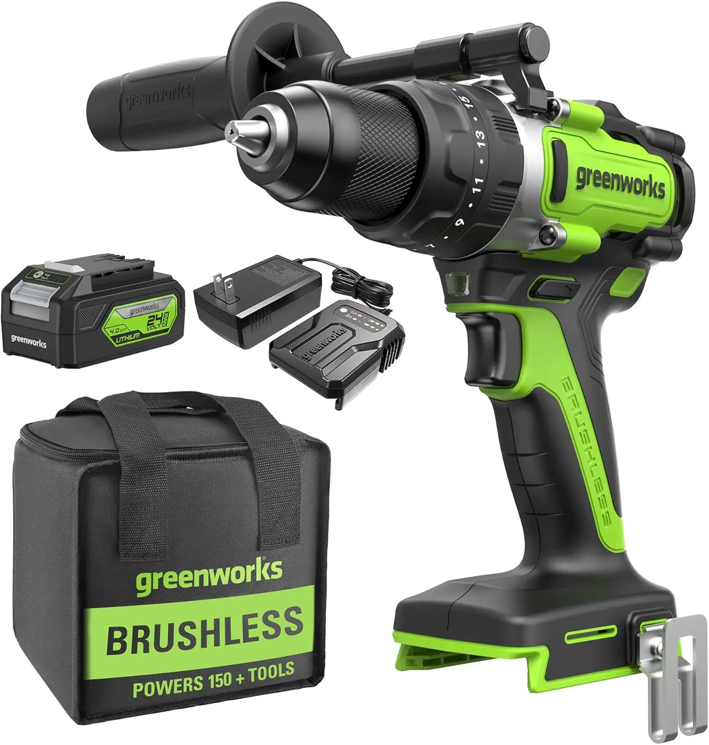 

24V Hammer Drill Kit with 4Ah Battery & Charger, 1240 in-lbs Brushless Motor, 32000 IPM Impact, 2-Speed(0-550/2100 RP