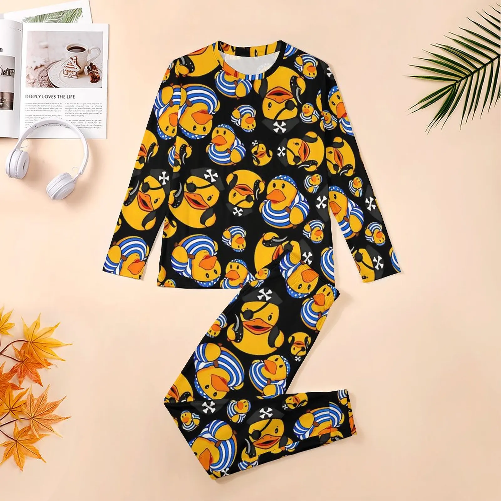 Pirate Rubber Ducks Print Pajamas Spring 2 Pieces  Retro Pajama Sets Male Long Sleeve Home Graphic Nightwear 3XL 4XL 5XL