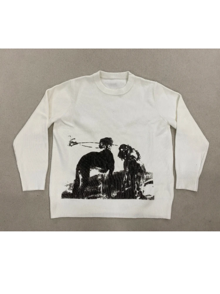 Suéter em volta do pescoço solto em malha de emagrecimento top bordado design de nicho pulôver masculino e feminino roupas quentes