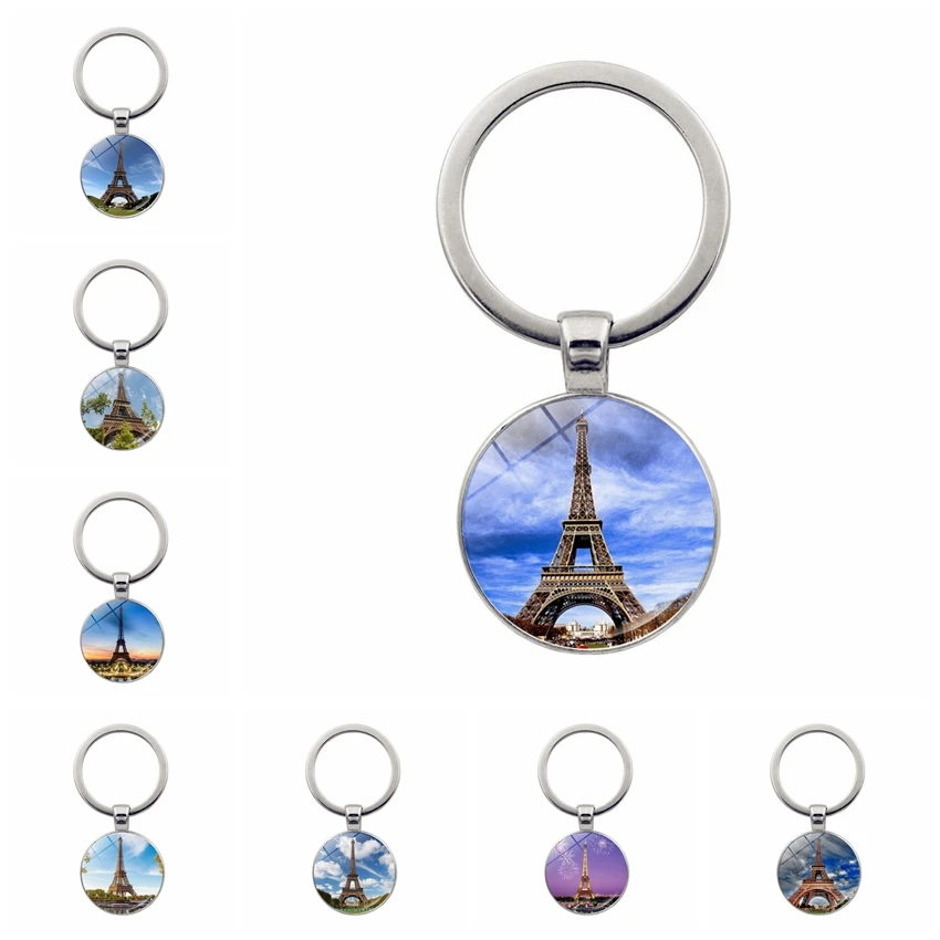 LLavero de aleación con colgante de cristal, accesorio de moda Popular, Torre Eiffel de París, arquitectura Unisex