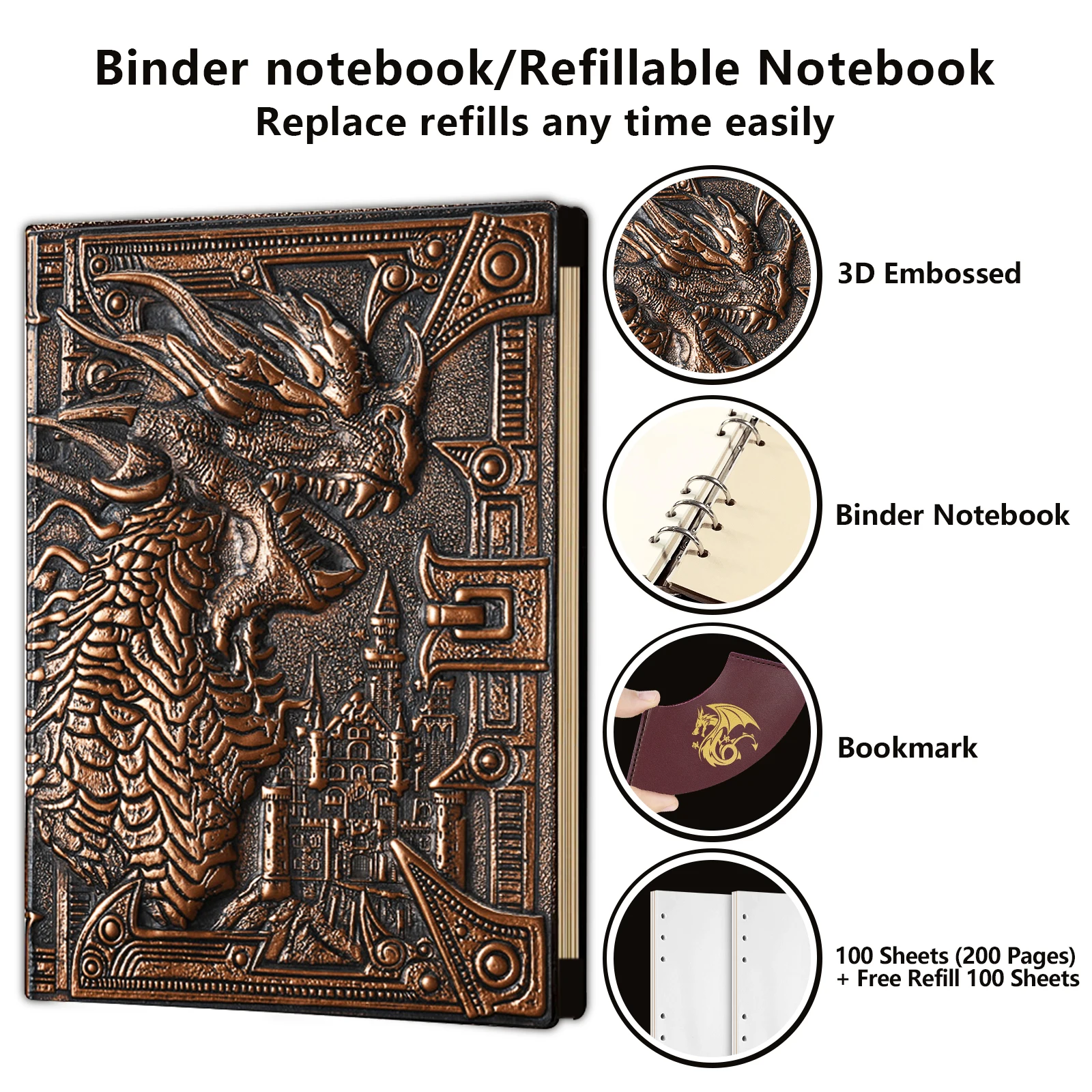 DND Campaign Journal with 3D Embossed Leather Cover - 200 Blank Pages Notebook Great RPG Notepad for GM & Player Cthulhu