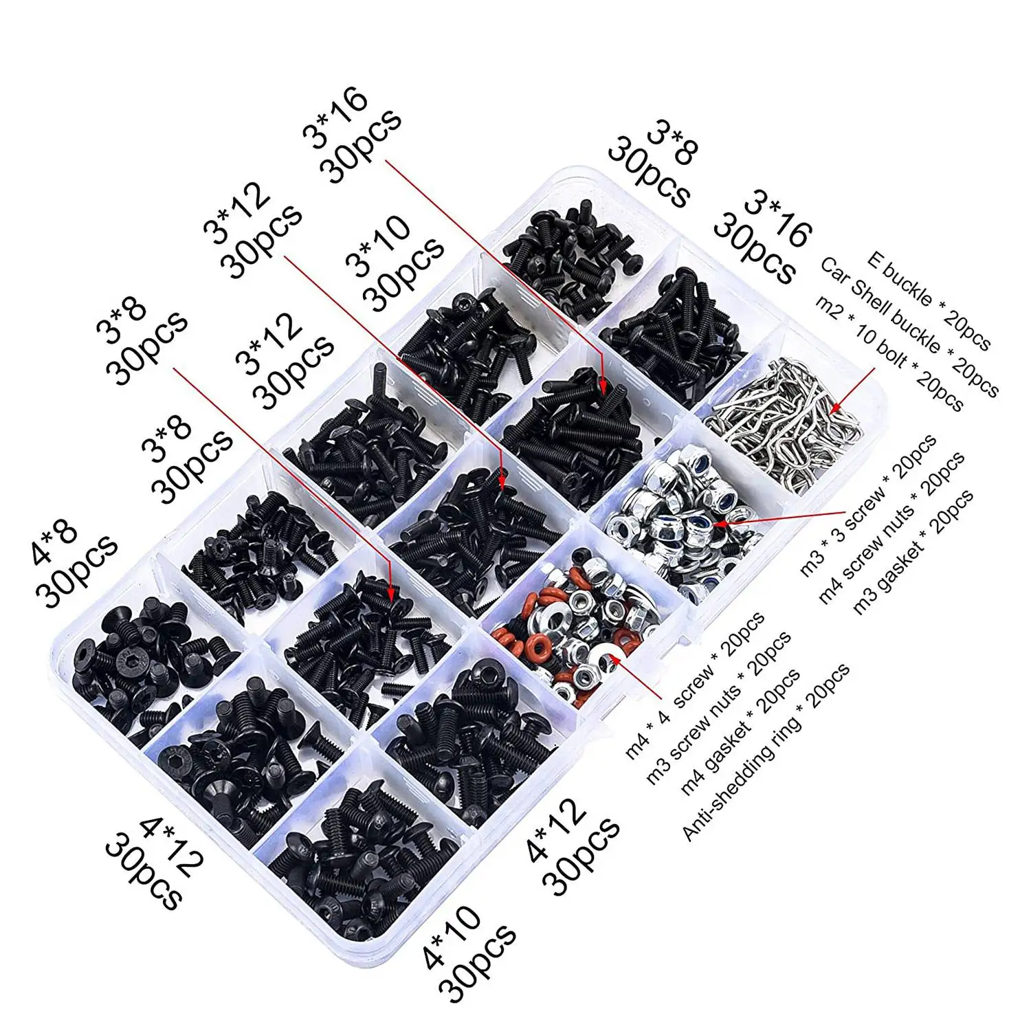 Excellent-500PCS RC รถชุดสกรู M3 M4 Hex สกรู Nut Shell Buckle RC ซ่อมชุดเครื่องมือสําหรับ Traxxas Arrma 1/8 -1/16 Scale RC รถ