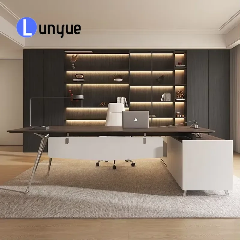 Modern European Style Walnut Executive Office Desk Aluminum Legs Manager Table Contemporary Business Furniture for Home