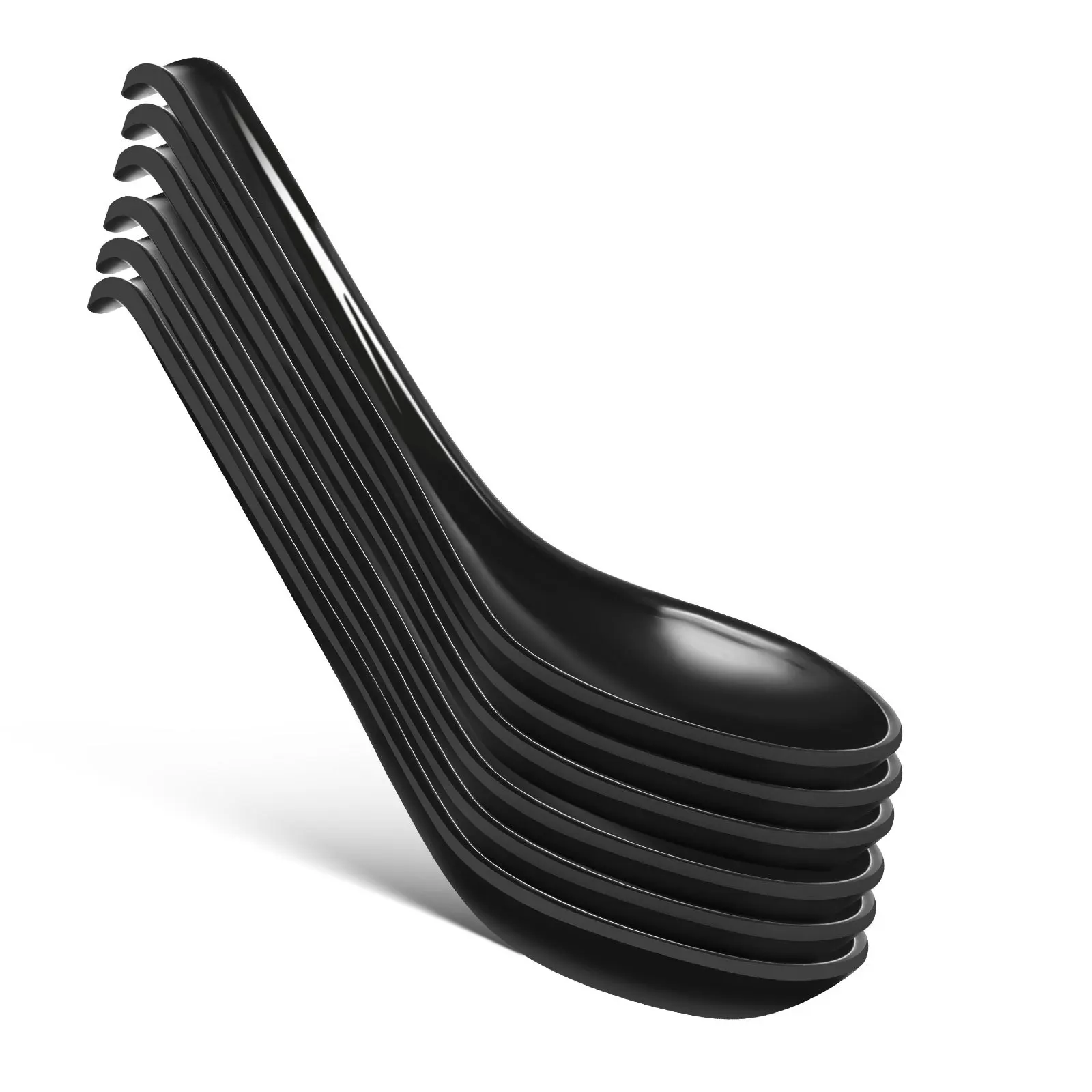 

Japanese Melamine Spoons 6pcs Long Handle Soup Spoon Set for Ramen Noodle Black Plastic Scoop with Hook Tableware