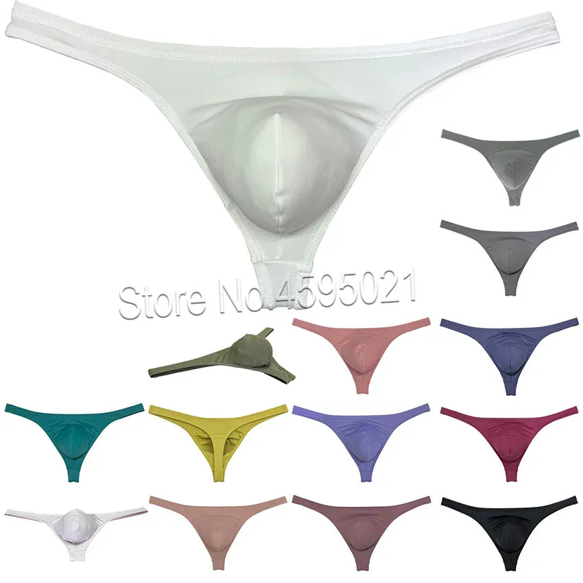 Men's Elastic Enhance Pouch Bikini Soft Solid Color Underwear Male Comfortable Thong Underpants