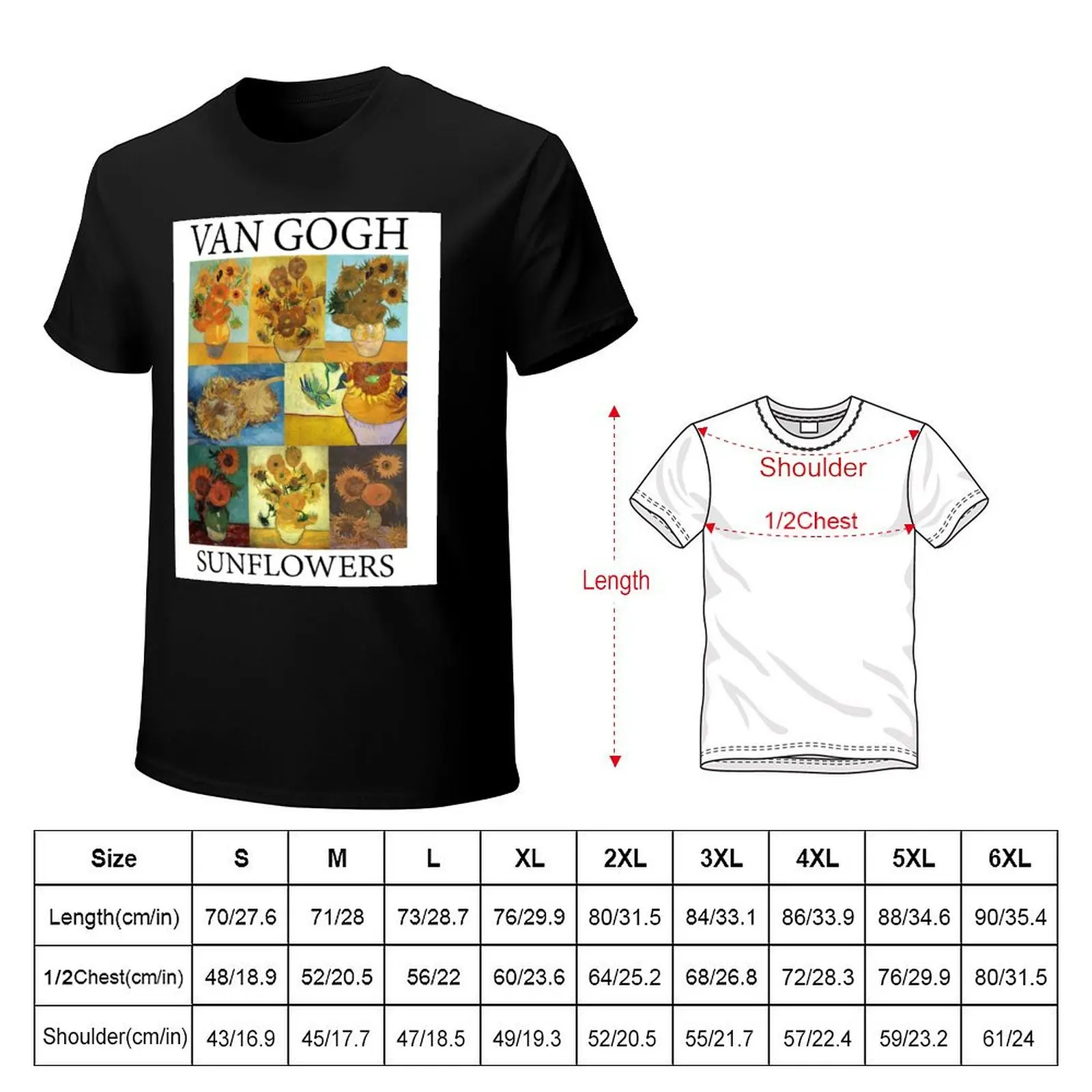 Gogh Sunflowers T-Shirt Outdoor Work Short Sleeve Top