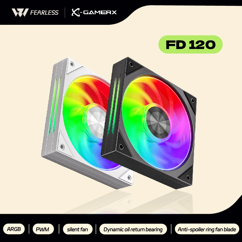 XGAMERX FD 120 BK Silent Fan ARGB PWM Dynamic Oil Return Bearing PC Fan 120mm Anti-Spoiler Ring Fan Blade 71.36CFM 800-2200RPM