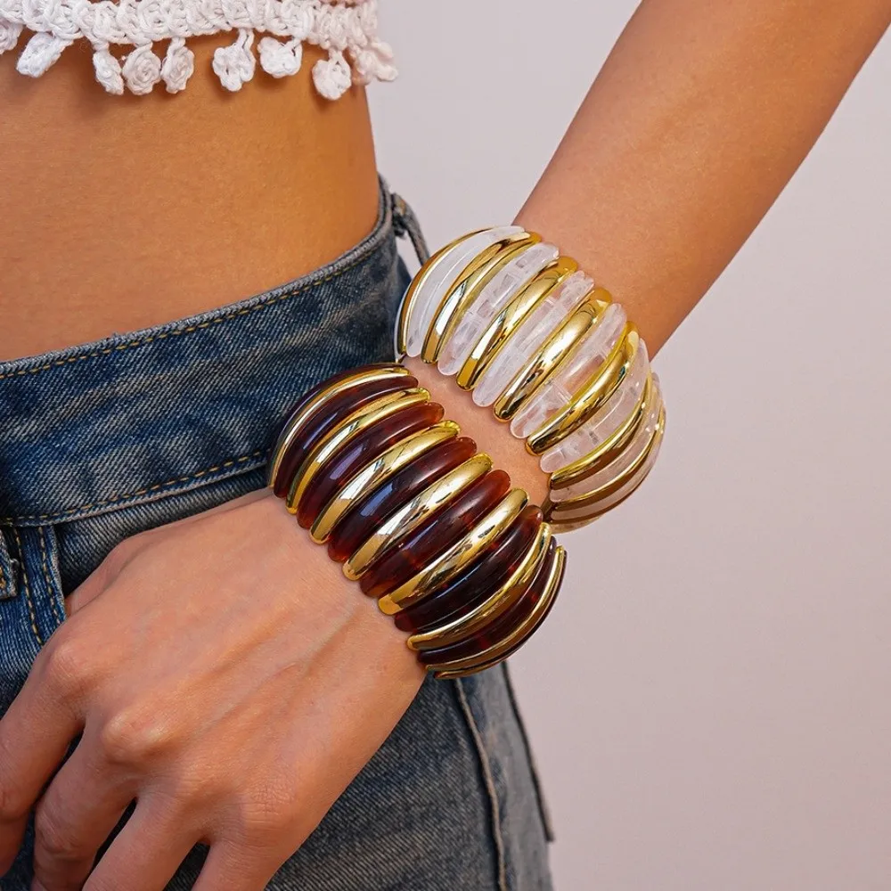 واسعة الاكريليك الإسورة البوهيمي مطاطا حبل حبة مبالغ فيها سوار أوروبا الأمريكية نمط الهيب هوب الرجعية اليد الدائري الديكور #2