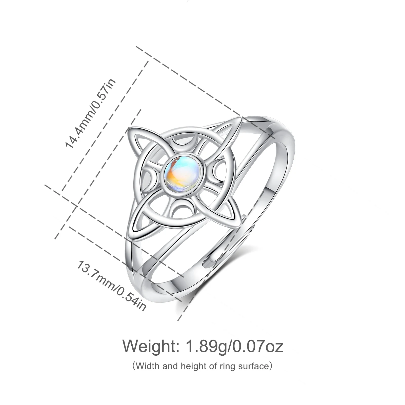 AEONSLOVE 925 Sterling Silver Witch Knot Ring for Women Adjustable Moonstone Ring Witchcraft Amulet Wiccan Jewelry Party Gifts