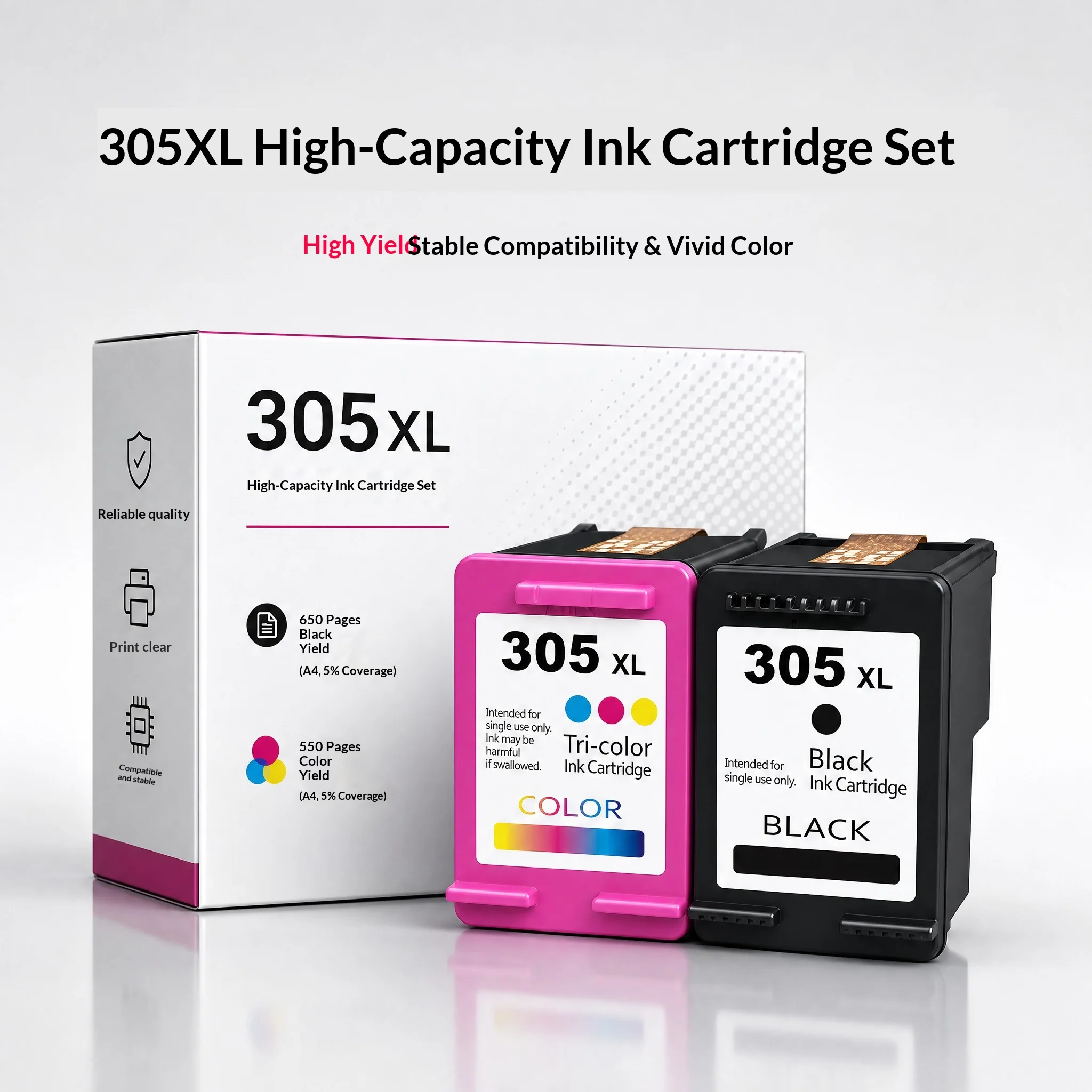 305XL Replacement for Ink Cartridge Black and Color  compatible 305XL 305 305 XL Combo Pack for Deskjet 2710 2720 DeskJet printe