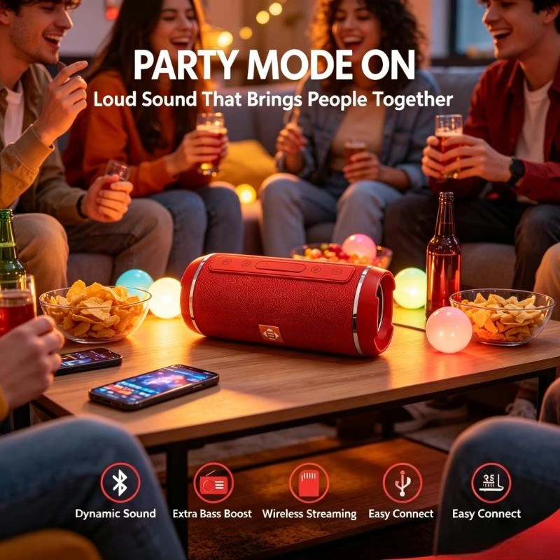 WETECH WR36 Haut-parleur portable Bluetooth 5.0/5.1/5.3 10W avec amplification des basses, haut-parleur sans fil avec cordon, prise en charge de la ra