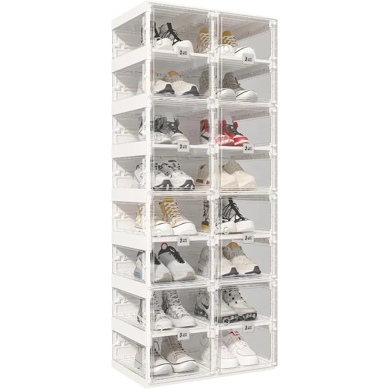 

Foldable Shoe Rack,Shoe Organizers for Closet Plastic Shoe Storage Box Space Saving for Entryway, Large Sturdy Stackable Sneaker