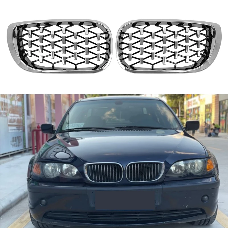 

For BMW 3 Series E46 Car Front Kidney Grills Diamond Grille Racing Grill 318i 320i 325i 4 Door 2002-2005 Car ABS Styling Grilles