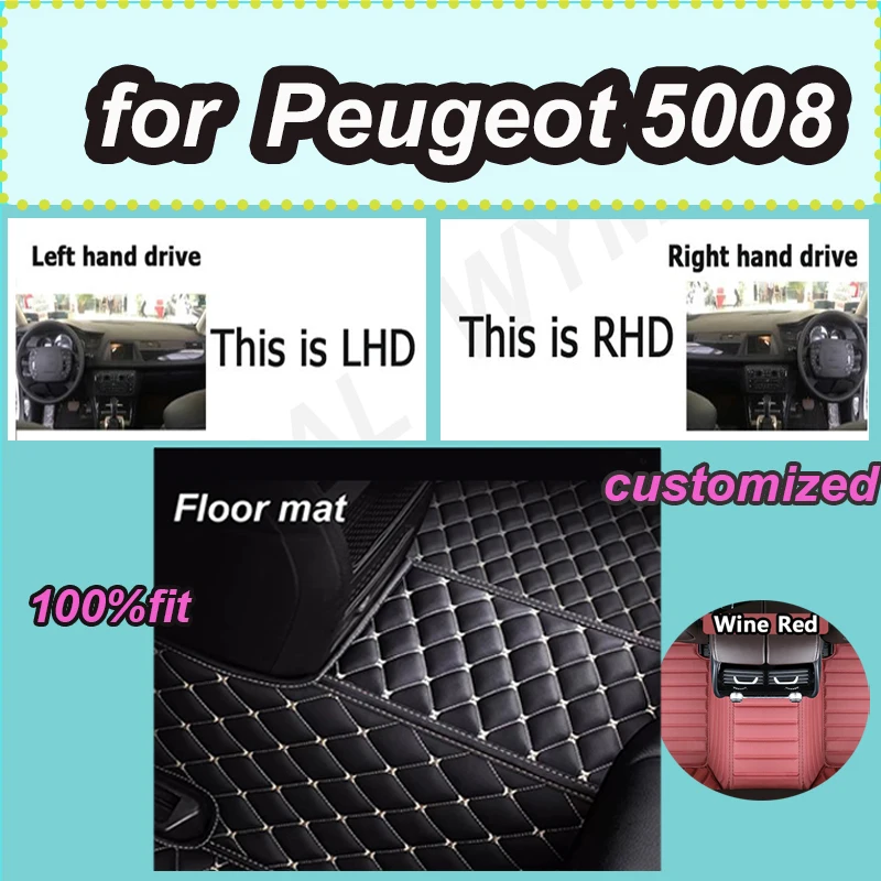 

LUXURY Car Floor Mats For Peugeot 5008 2017 2018 2019 2020 2021 Auto Luxury Leather