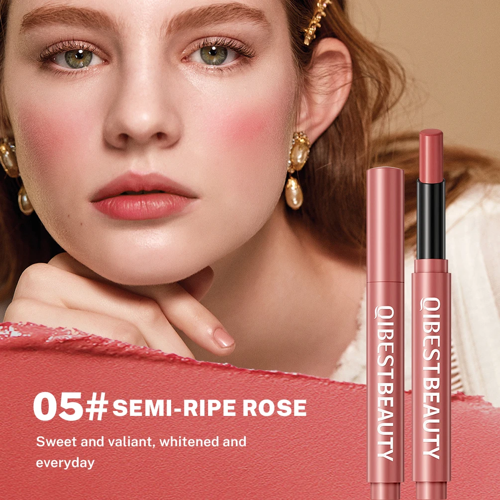 QIBEST Matte Lipstick Long Lasting antiaderente Cup balsamo per le labbra idratante velluto rossetto matita labbra Sexy trucco cosmetici per le donne