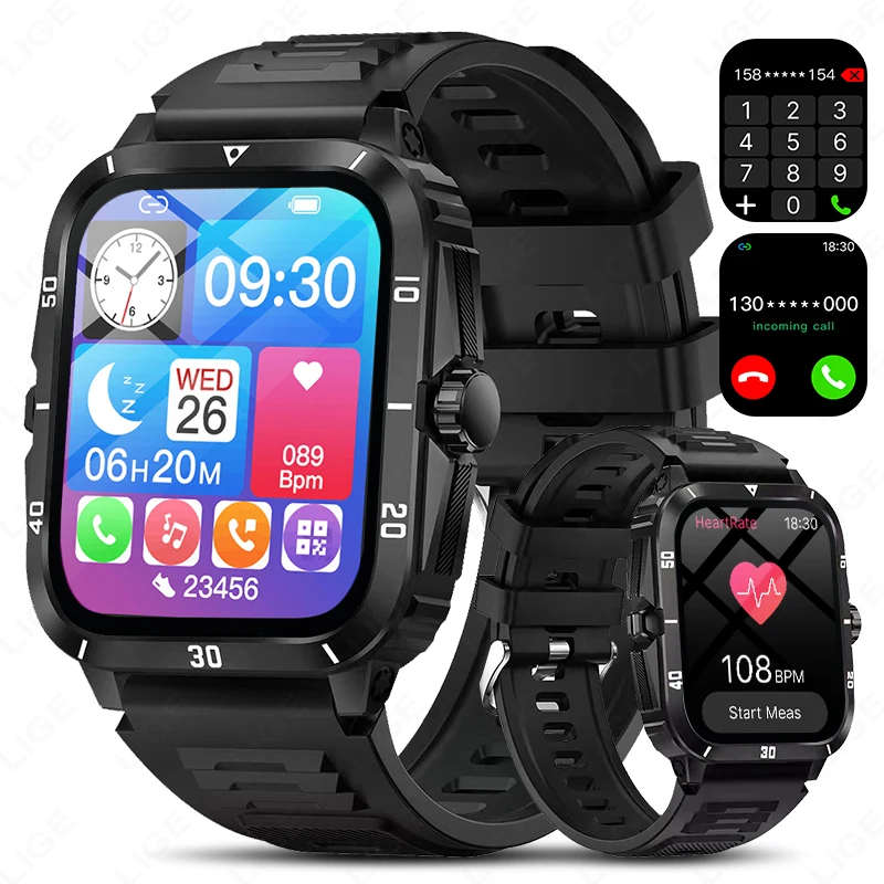 

LIGE Men Smart Watch 2.01'' Screen Bluetooth Call Watches Remote Photograph Health Monitoring Sports Fitness Smartwatch 2025 New
