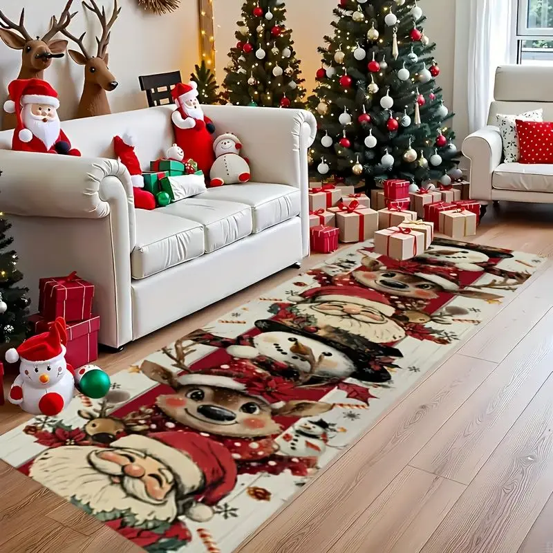 VIKAMA Festive Xmas Figure Long Pattern Mat Easy Clean Dirt Trapping Runner Carpet For Hallway Living Room Xmas Home Decor