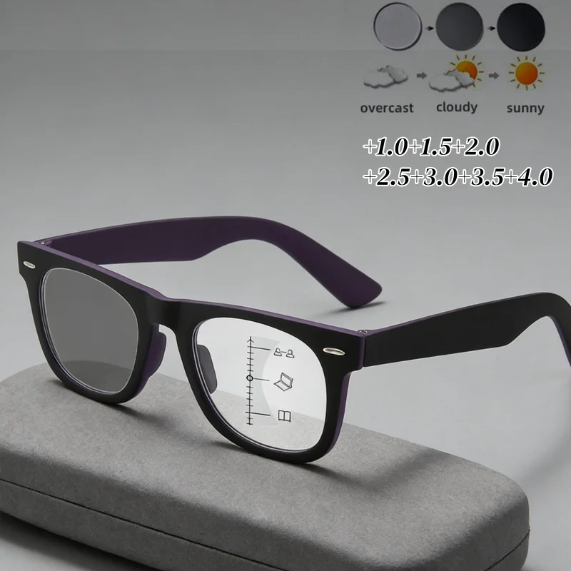 

Fashionable Photochromic Eyeglasses Frames for Women Men Blue Light Blocking Square-framed Glasses Trendy Hyperopia +1.0+4.0