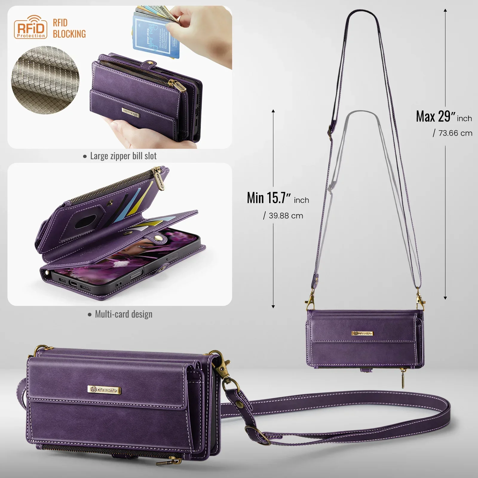 Capa carteira para iphone 16 pro max 16 plus 16e, capa de telefone com bloqueio rfid, capa flip com alça de pulso, suporte para cartão de crédito, slots