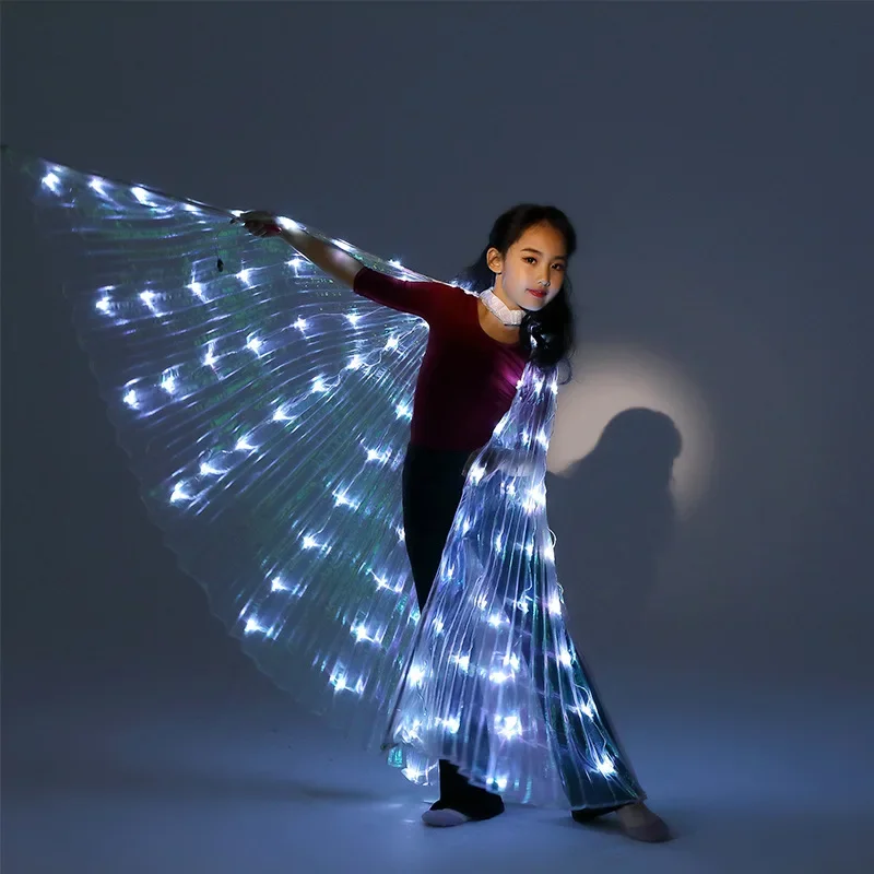 Girl Kids Angel Fairy LED Wings Cloak Light Up Crown Performance  Costume Dancing Suit Glow Party Supplies Wedding Festival