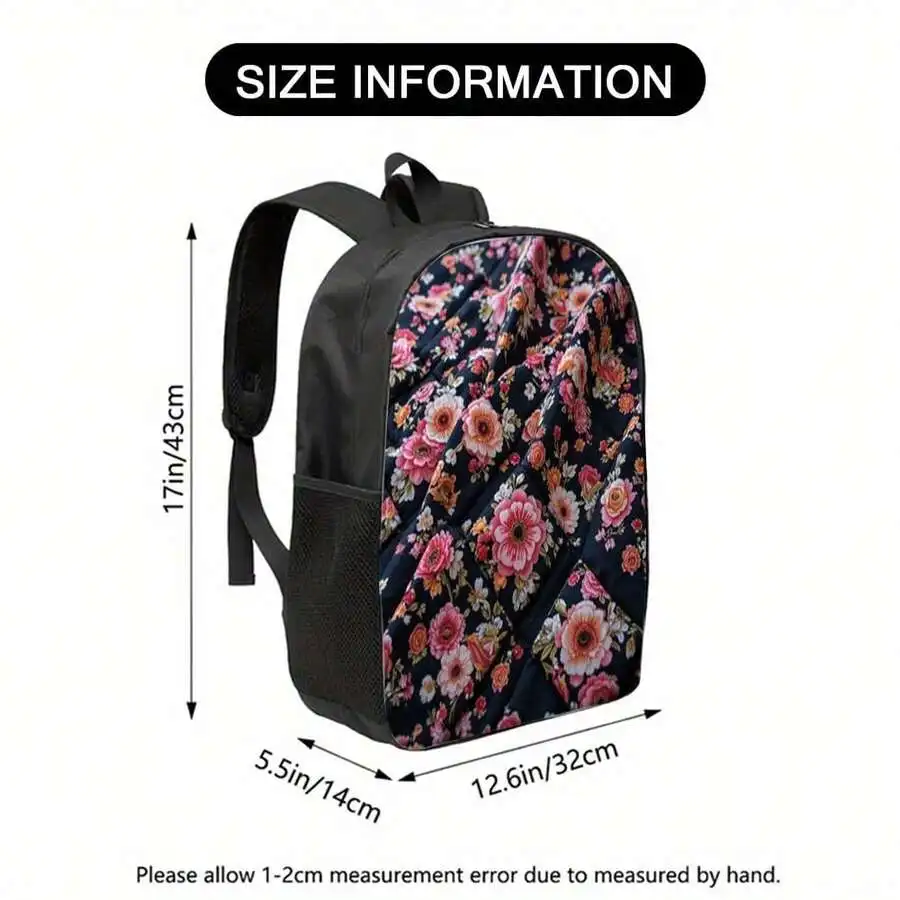 

Floral Print Polyester Backpack For Adults Lightweight Durable School Travel Bag