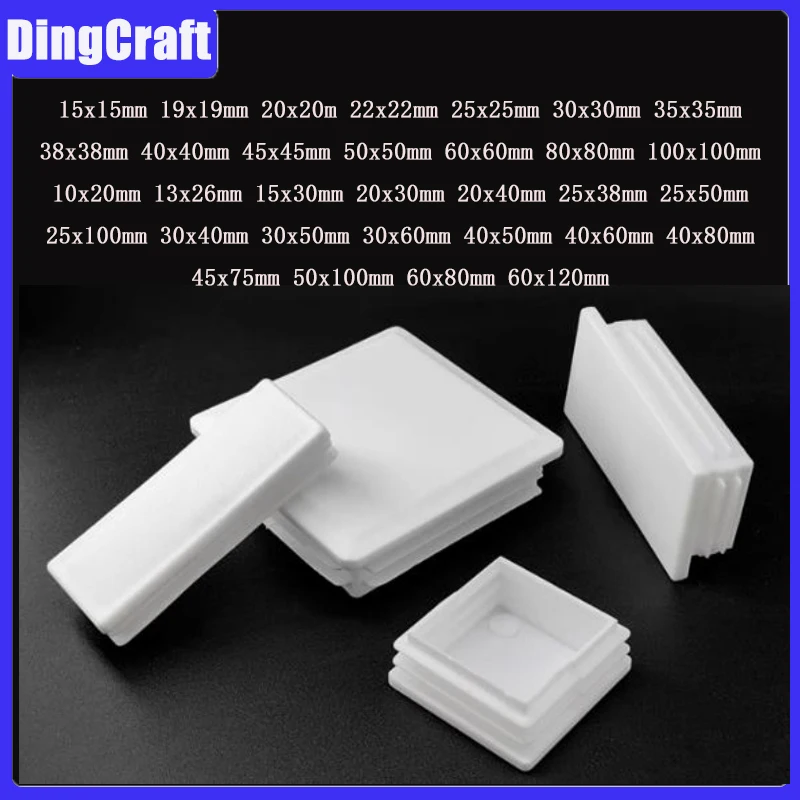 Plastic White pipe plug Square/Rectangle Furniture Feet End Blanking Insert Pads Chair Leg Tube Tip Caps Plugs Floor Protector