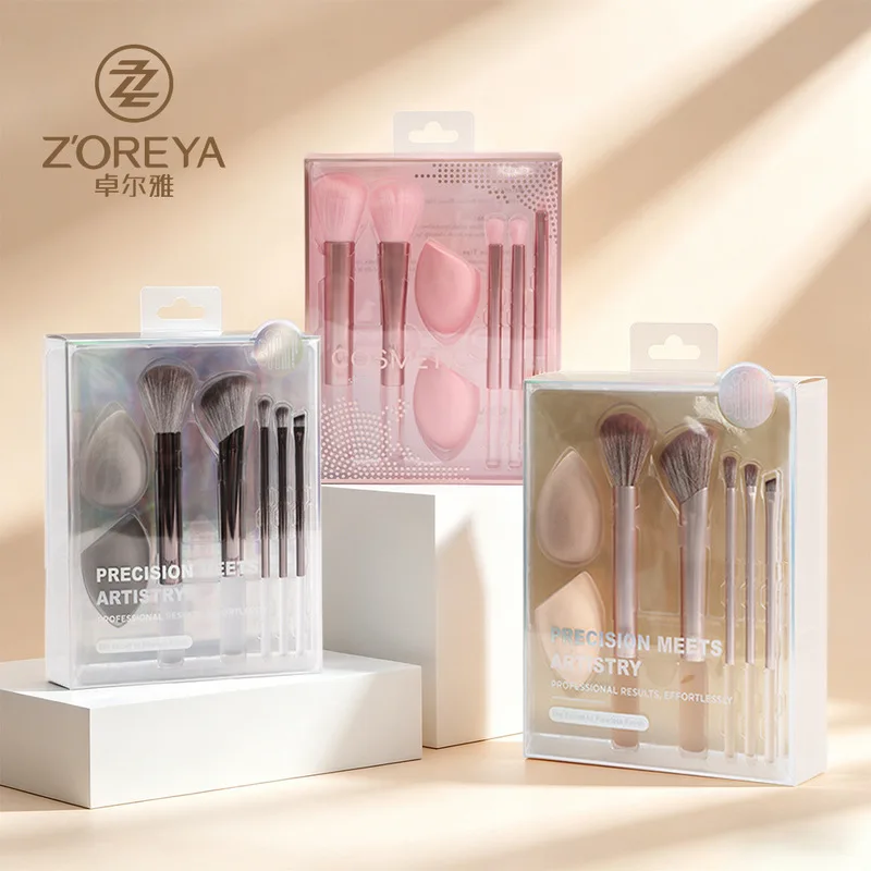 

A Complete Set Of Makeup Brushes, Including Blush Brushes, Smuders, Eyeshadow Brushes, And Beauty Eggs