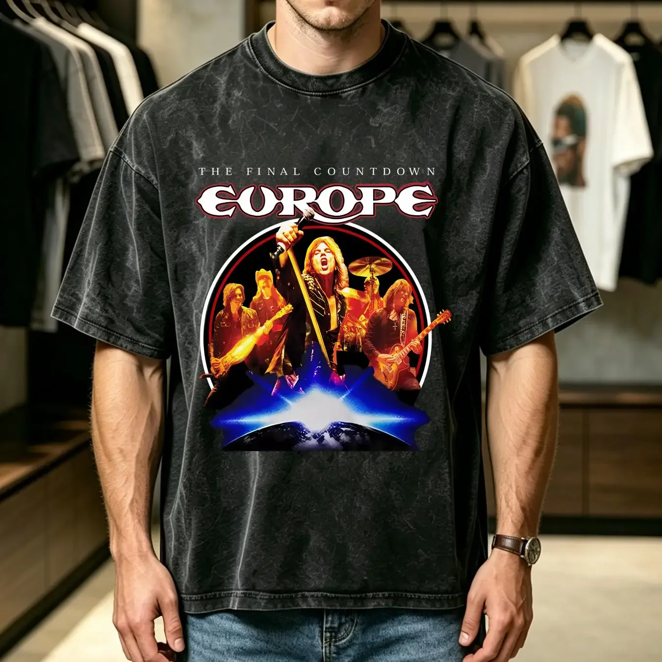washed T Shirt Rare Europe Band The Final Countdown Cotton S 5XL 1N2405 vintage Washed homme Slightly fashion Comfortable