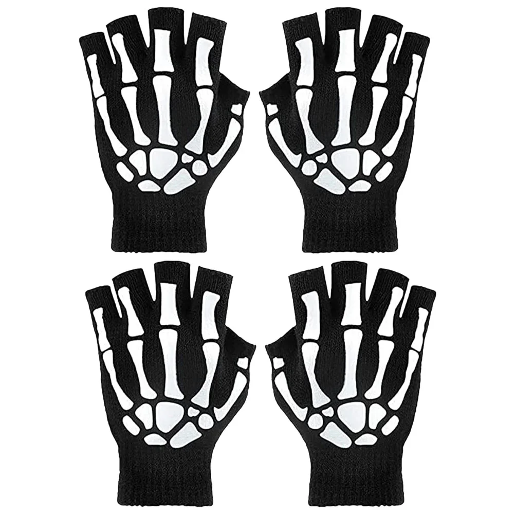 

2 Pairs Winter Gloves Cycling Luminous Halloween Kids Riding Skull Adult Miss