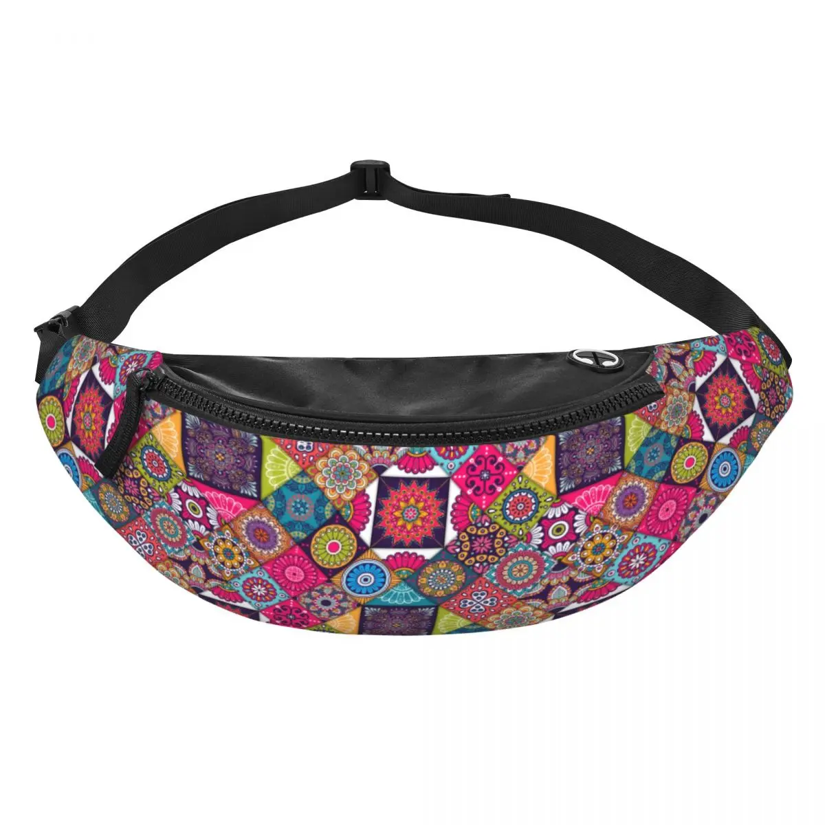 Custom Arabic Indian Ethnic Floral Mandalas Pattern Fanny Pack Men Women Cool Crossbody Waist Bag for Cycling Phone Money Pouch