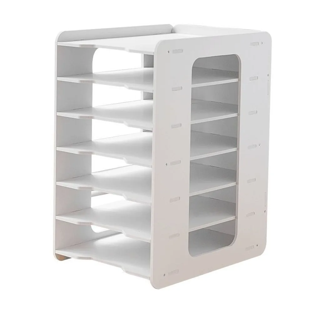 Practical PVC Multi-layer File Storage Rack Space Saving Easy Assembly File Holder Large Capacity Desk Top Shelf Office