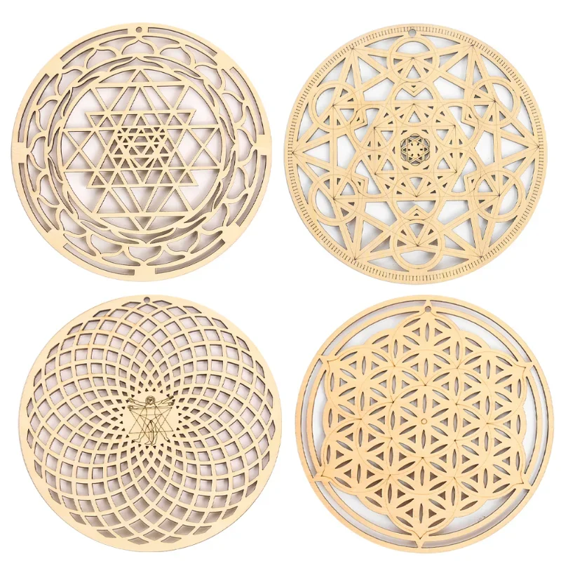 1PC 15cm Laser Openwork Energy Flower of Life Lotus Round Wood Pendant Charm Wall Dangle Ornament Yoga Chakra Meditation Hanging