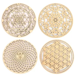 1PC 15cm Laser Openwork Energy Flower of Life Lotus Round Wood Pendant Charm Wall Dangle Ornament Yoga Chakra Meditation Hanging